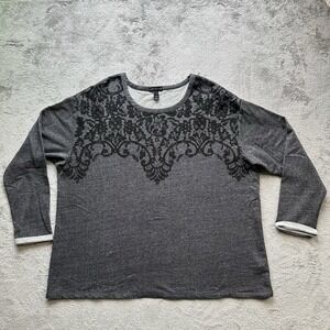 Lane Bryant Gray Lace-Print Top 22/24 Plus Size Feminine Chic Casual Soft Knit‎